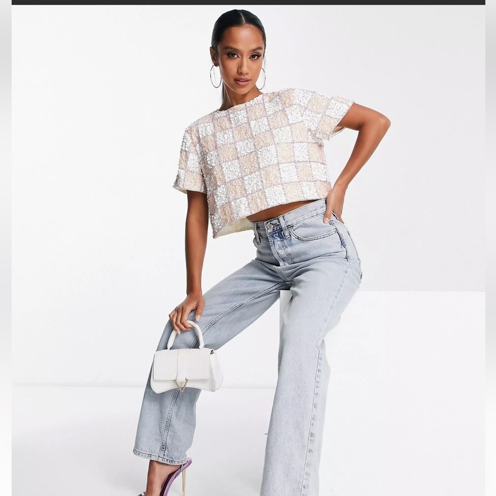 ASOS Designs Open Back Pink Sequins Crop Top